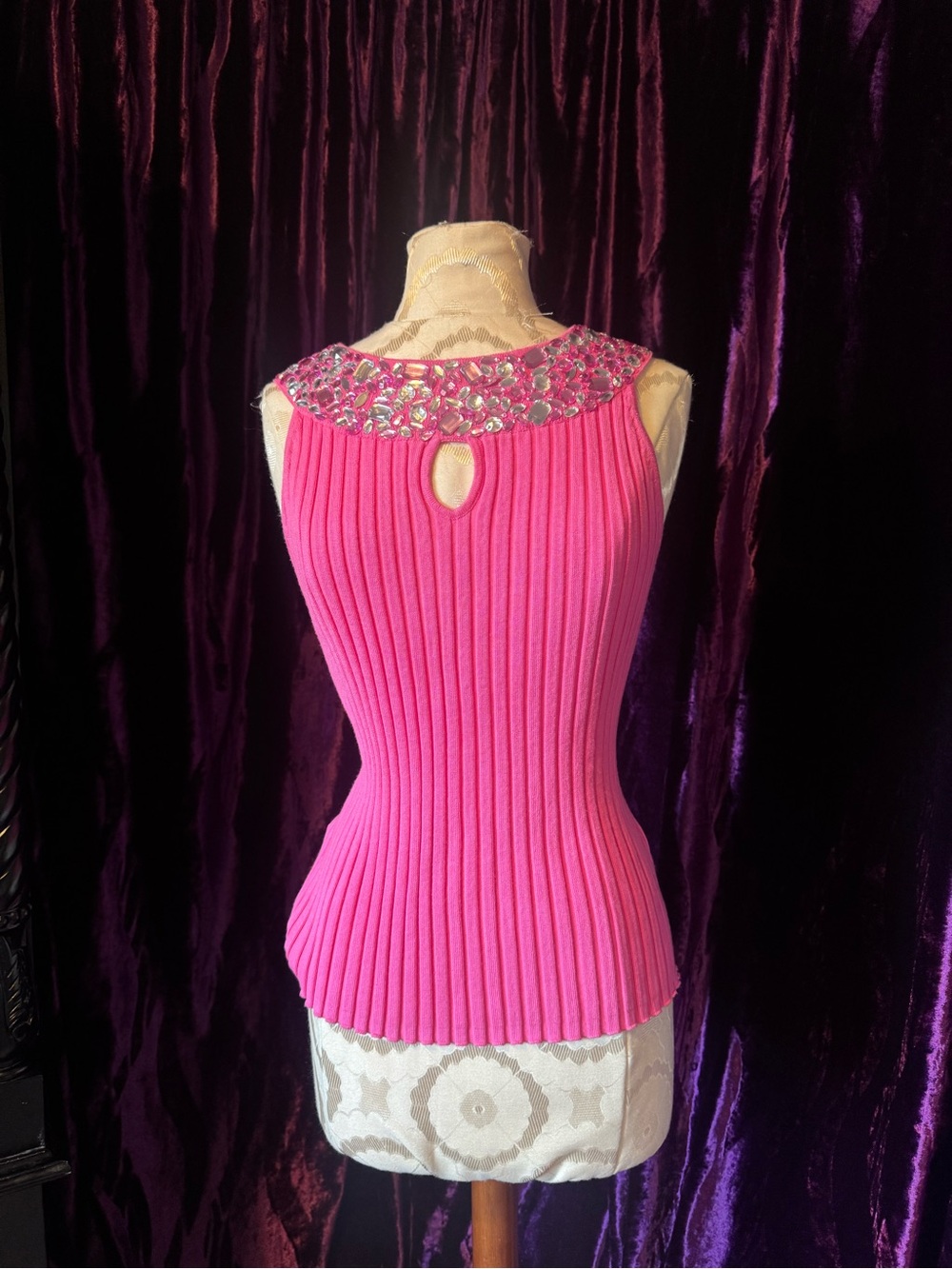 Women's Pink Y2K Stunning Sleeveless Top with Embellished Neckline